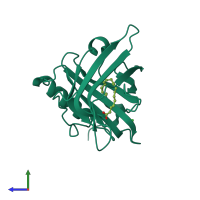 PDB entry 2wr6 coloured by chain, side view.