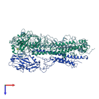 PDB entry 2wrb coloured by chain, top view.