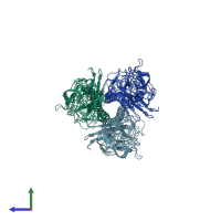 PDB entry 2wrd coloured by chain, side view.