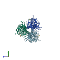PDB entry 2wre coloured by chain, side view.