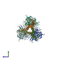 PDB entry 2wrh coloured by chain, side view.