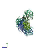 PDB entry 2wrt coloured by chain, side view.