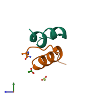 PDB entry 2wru coloured by chain, side view.