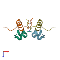 PDB entry 2wrx coloured by chain, top view.