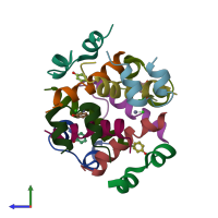 PDB entry 2ws7 coloured by chain, side view.