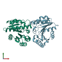 PDB entry 2wsm coloured by chain, front view.