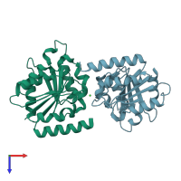PDB entry 2wsm coloured by chain, top view.