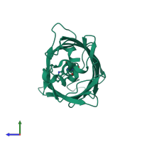 Monomeric assembly 1 of PDB entry 2wso coloured by chemically distinct molecules, side view.