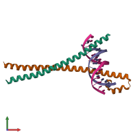 PDB entry 2wt7 coloured by chain, front view.