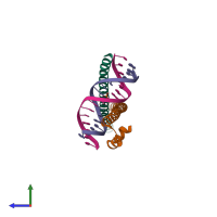 PDB entry 2wt7 coloured by chain, side view.