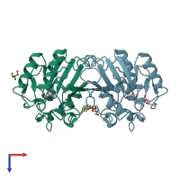 PDB entry 2wt9 coloured by chain, top view.