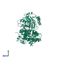 PDB entry 2wtb coloured by chain, side view.
