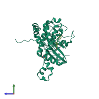 PDB entry 2wtc coloured by chain, side view.