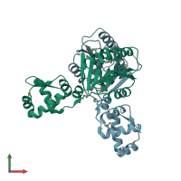 PDB entry 2wte coloured by chain, front view.