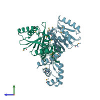 PDB entry 2wte coloured by chain, side view.