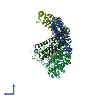 PDB entry 2wtl coloured by chain, side view.