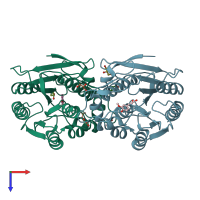 PDB entry 2wtn coloured by chain, top view.