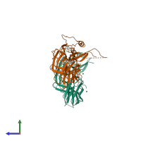 PDB entry 2wtr coloured by chain, side view.