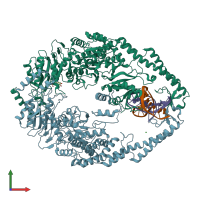 PDB entry 2wtu coloured by chain, front view.