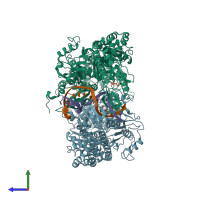PDB entry 2wtu coloured by chain, side view.