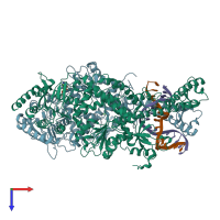 PDB entry 2wtu coloured by chain, top view.