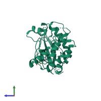PDB entry 2wtw coloured by chain, side view.