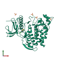 PDB entry 2wu7 coloured by chain, front view.