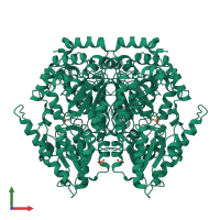Homo dimeric assembly 1 of PDB entry 2wu8 coloured by chemically distinct molecules, front view.