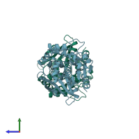 PDB entry 2wud coloured by chain, side view.