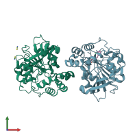 PDB entry 2wue coloured by chain, front view.