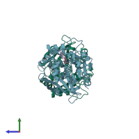 PDB entry 2wue coloured by chain, side view.