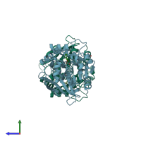PDB entry 2wug coloured by chain, side view.