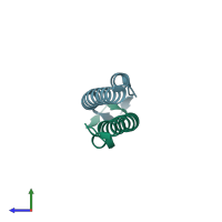 PDB entry 2wuj coloured by chain, side view.