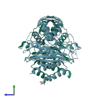 PDB entry 2wuq coloured by chain, side view.