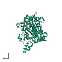 PDB entry 2wuu coloured by chain, side view.