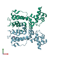 PDB entry 2wv1 coloured by chain, front view.