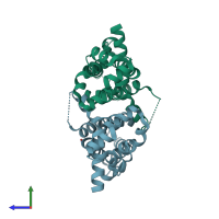 PDB entry 2wv1 coloured by chain, side view.