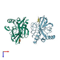 PDB entry 2wv4 coloured by chain, top view.