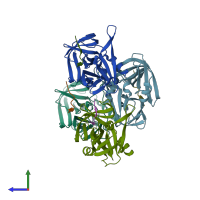 PDB entry 2wv5 coloured by chain, side view.