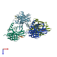 PDB entry 2wv5 coloured by chain, top view.