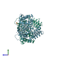 PDB entry 2wvk coloured by chain, side view.