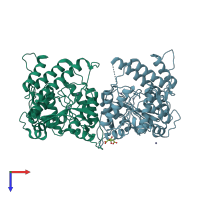 PDB entry 2wvk coloured by chain, top view.