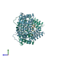 PDB entry 2wvl coloured by chain, side view.