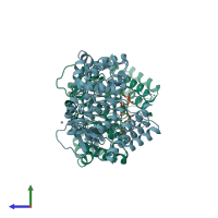 PDB entry 2wvm coloured by chain, side view.