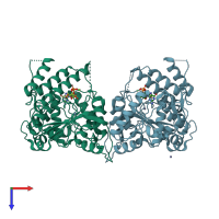 PDB entry 2wvm coloured by chain, top view.