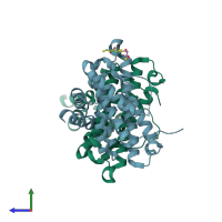 PDB entry 2wvq coloured by chain, side view.