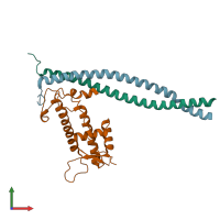 PDB entry 2wvr coloured by chain, front view.
