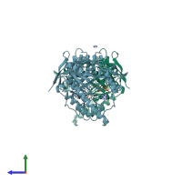 PDB entry 2wvt coloured by chain, side view.
