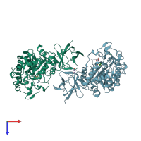 PDB entry 2wvt coloured by chain, top view.