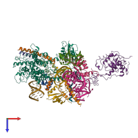 PDB entry 2wwa coloured by chain, top view.